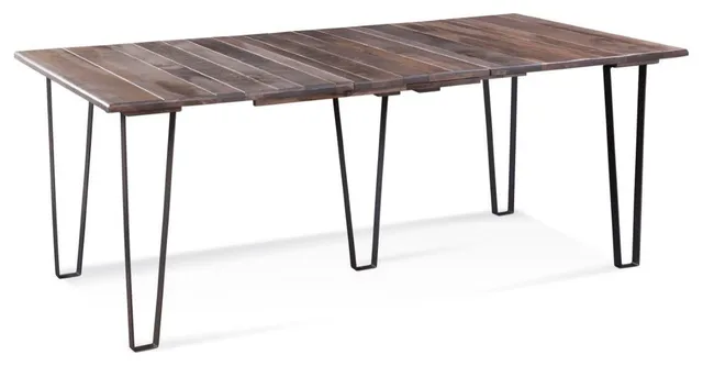 HomeRoots Gray Wash Rough Cut Maple And Steel Dining Table