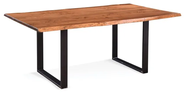 HomeRoots Live Edge Cherry Wood And Black Steel Dining Table