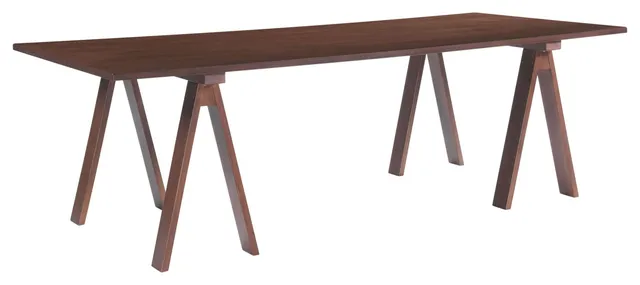 HomeRoots Mid Century Mod Walnut Finish Sawhorse Dining Table
