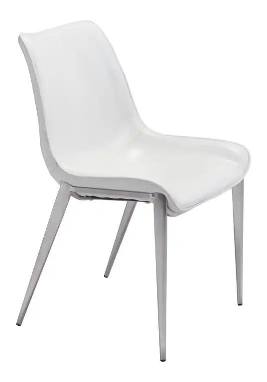 HomeRoots Stich White Faux Leather Side or Dining Chairs Set of 2 Chairs