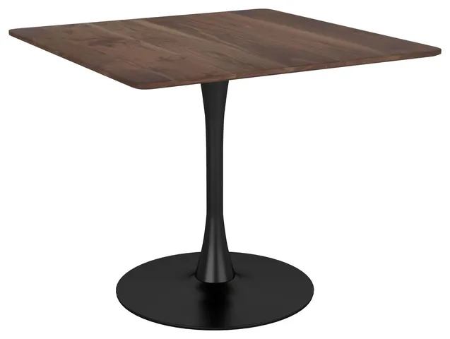 HomeRoots Walnut on Black Square Top Bistro Style Pedestal Dining Table