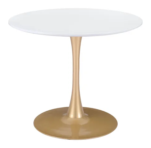 HomeRoots White on Gold Round Top Bistro Style Pedestal Dining Table