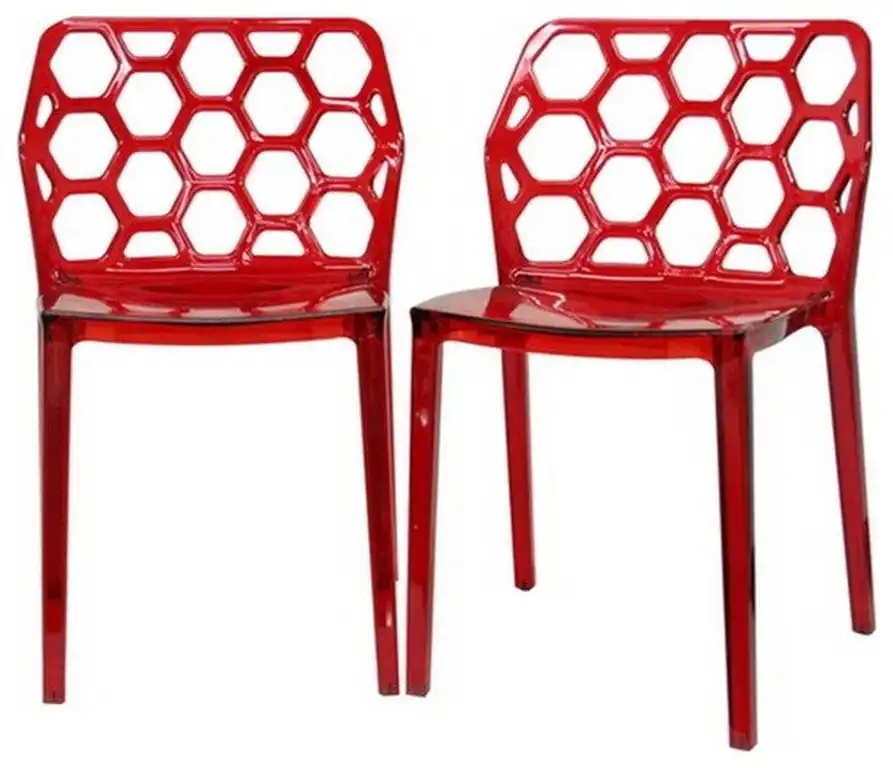 Honeycomb Acrylic Dining Chairs, Set of 2, Transparent Red