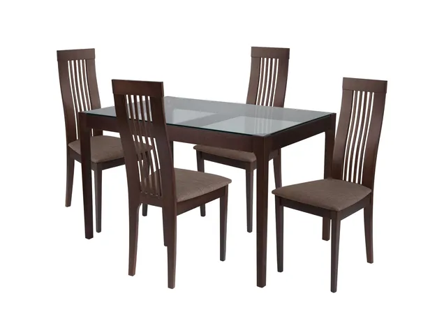 Imperial 5-Piece Espresso Wood Dining Table Set, Clear/Espresso
