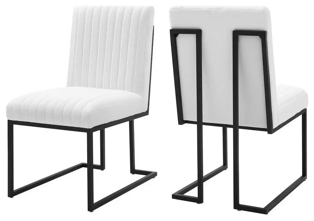 Indulge Channel Tufted Fabric Dining Chairs - Set of 2 - White EEI-5740-WHI