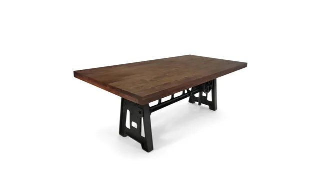 Industrial Dining Table - Cast Iron Base - Adjustable Height  - Provincial Top