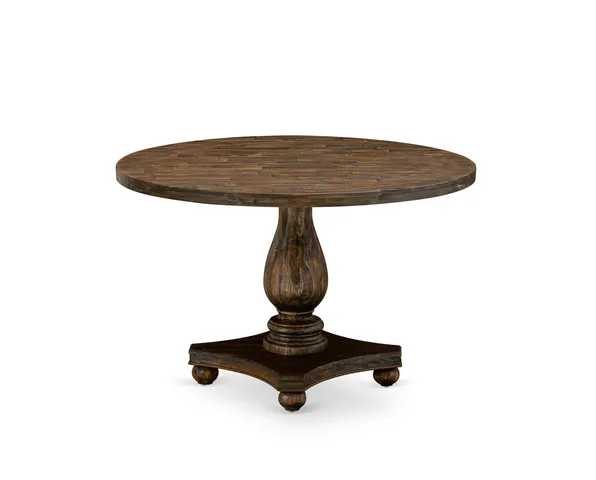 Irving Dining Table, Rustic Rubberwood Table In Distressed Jacobean Finish, 48"