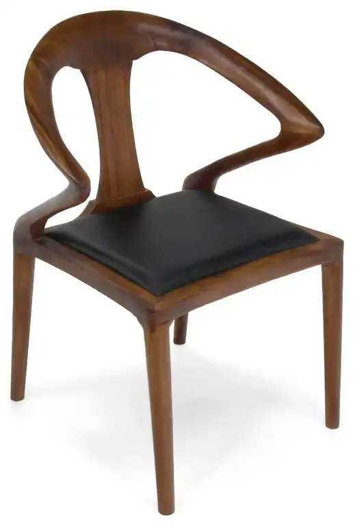 Isosceles Dining Guest Chair Solid Walnut Black Leather Seat MCM