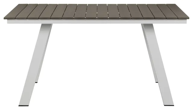 Jack Dining Table, White Frame Grey Polyresin Slats