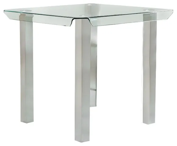 Jan 39 Inch Counter Height Glass Table, Square Top, Curved, Chrome Legs