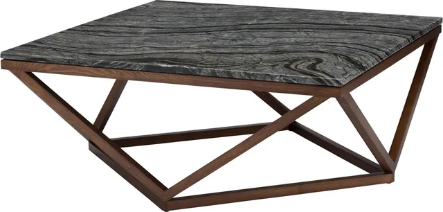Jasmine Coffee Table, Modern Wooden Walnut Coffee Table, Square Black Marble