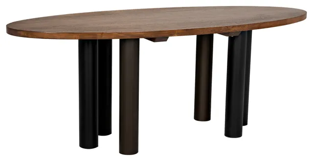 Journal Dining Table, Dark Walnut with Black Steel Base