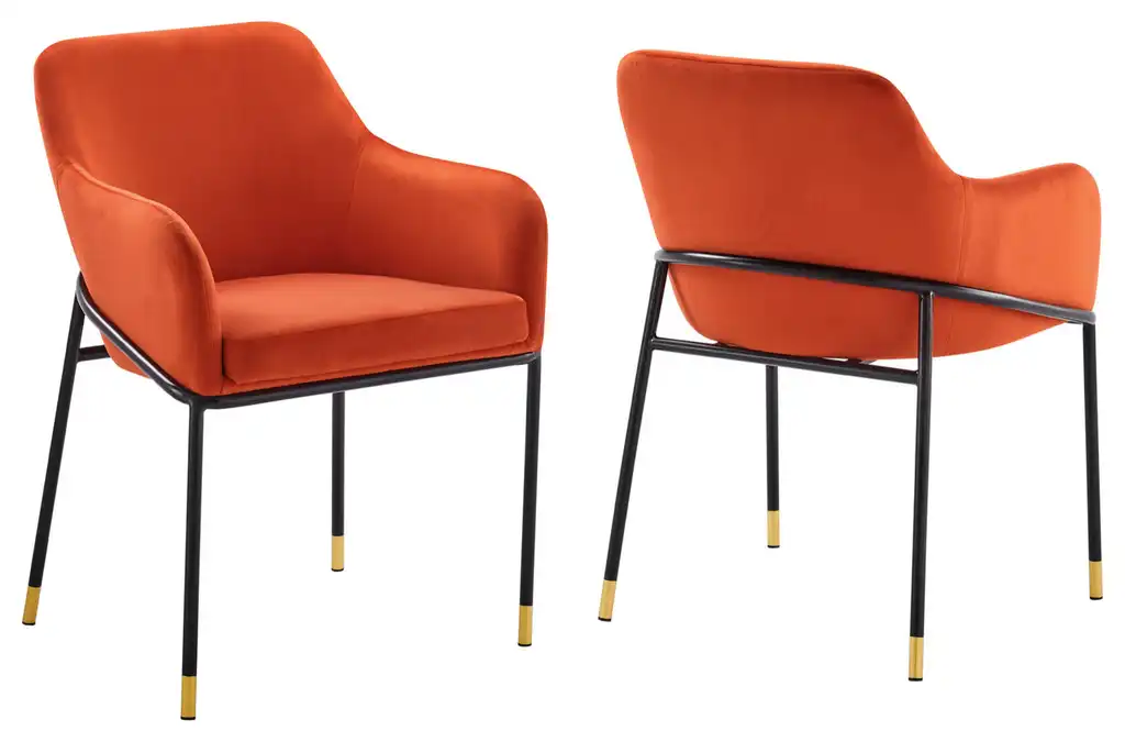 Jovi Performance Velvet Dining Armchair Set of 2 Black Orange -6026