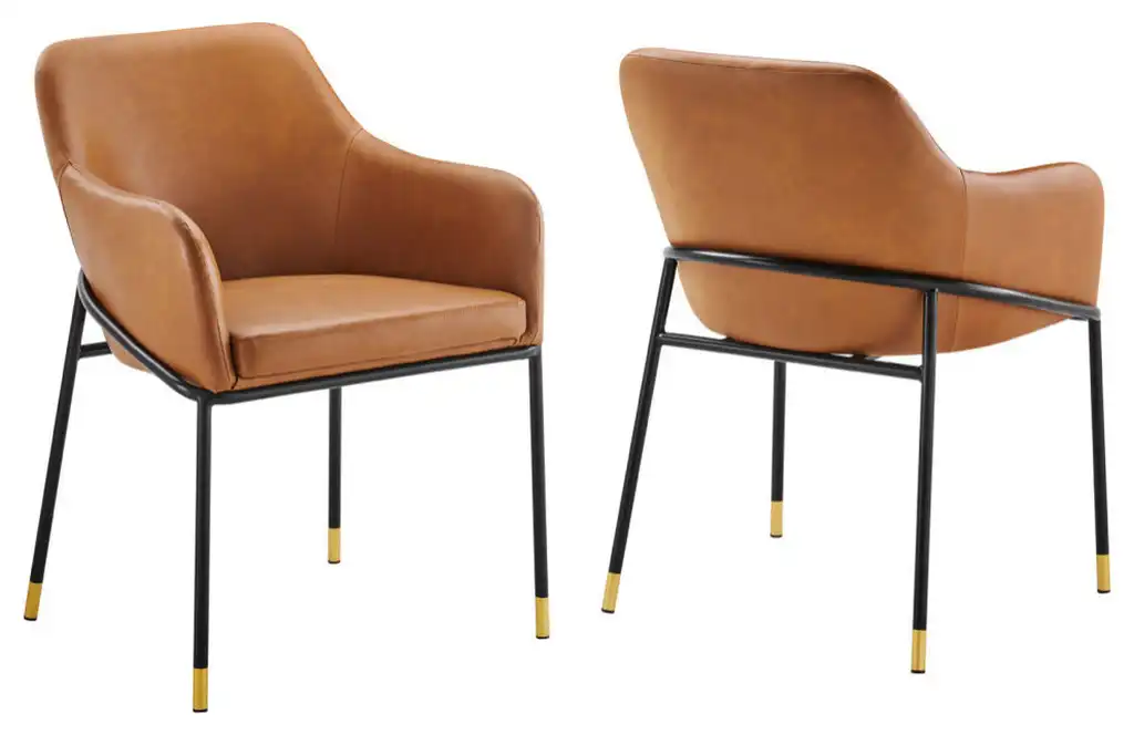 Jovi Vegan Leather Dining Chair Set of 2, Black Tan