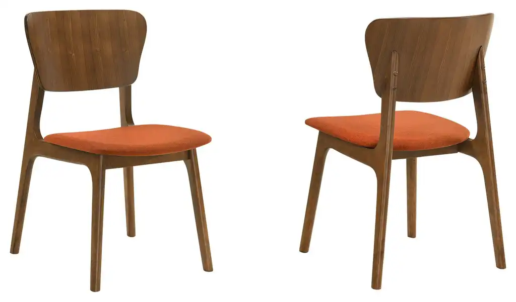 Kalia Wood Dining Chair, Walnut Finish With Orange Fabric, Set of 2