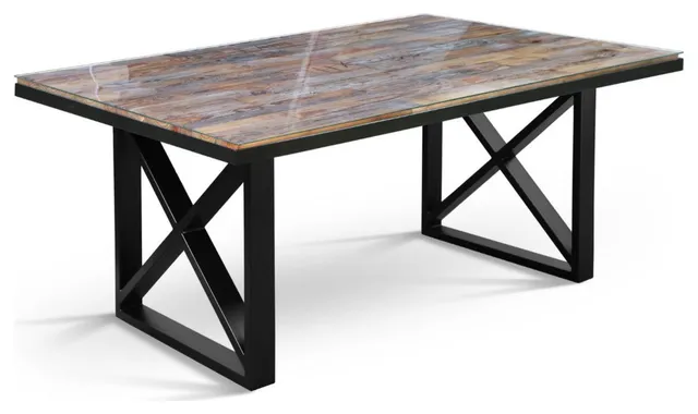 KANTO Glass top Solid Wood Dining Table