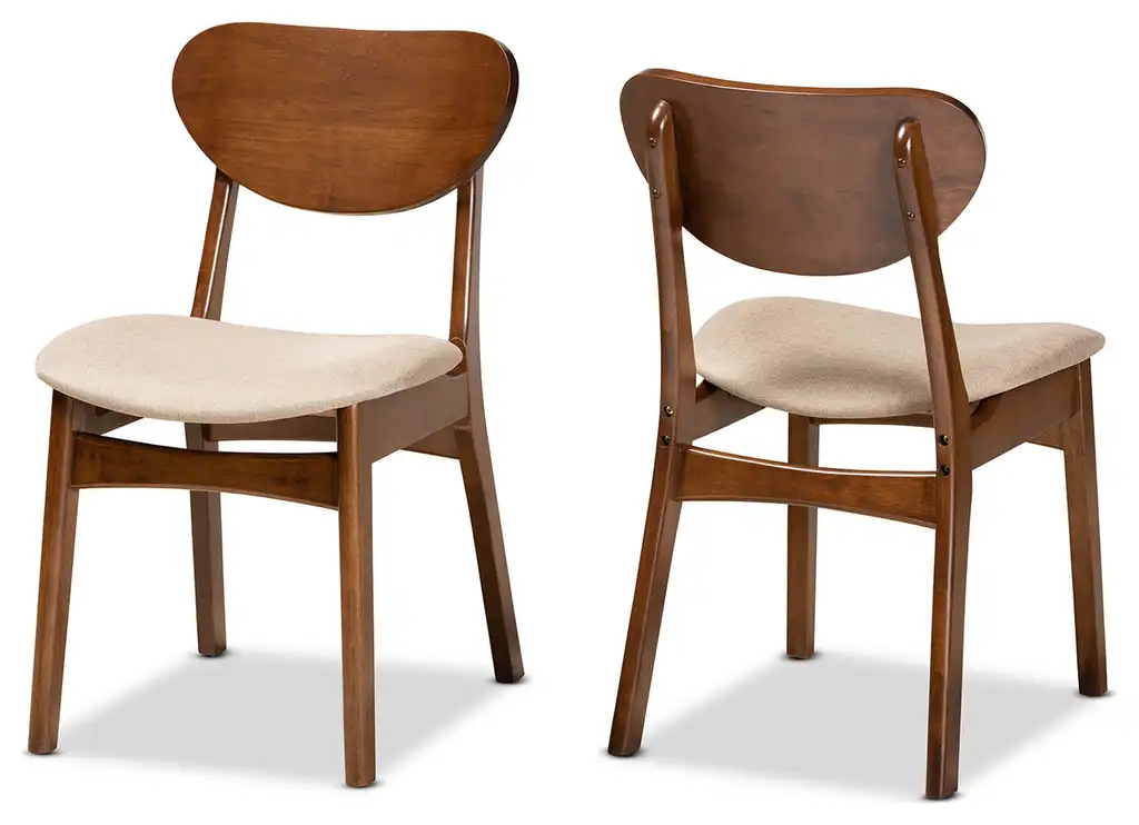 Katya Mid-Century SUpholstered Brown Finished Wood 2-Piece Dining Chair Set