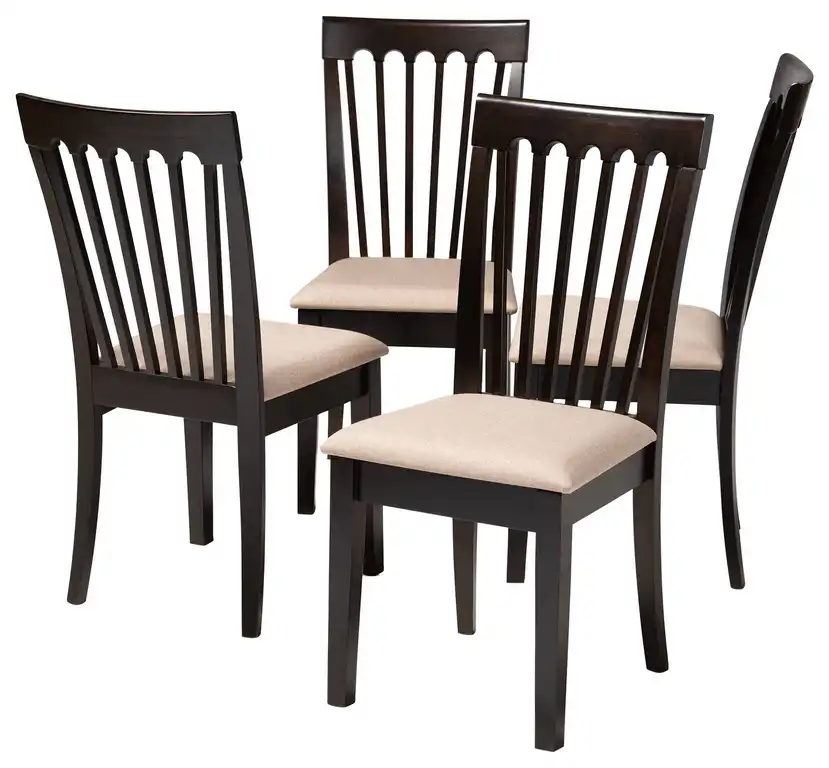 Keri Sand Fabric Espresso Brown Finish Dining Chairs, Set of 4
