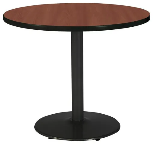 KFI 30" Round Breakroom Table with Mahogany Top Round Black Base