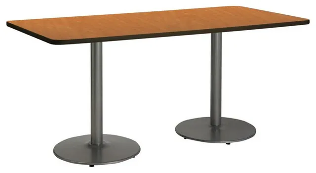 KFI 36" x 72" Pedestal Table - Medium Oak Top - Round Silver Base
