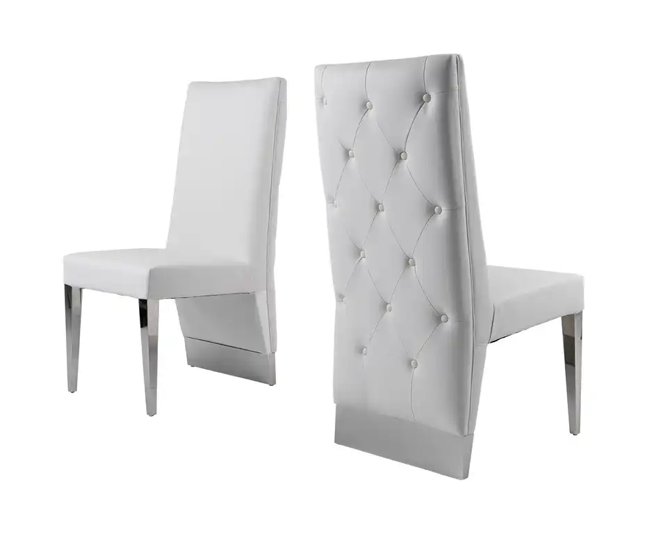 Kilson Modern White Leatherette and Stainless Steel Dining Chair, Set of 2