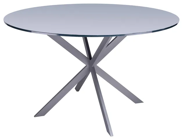 Kyros Modern Dining Table, Gray Powder Coated With Gray Tempered Glass Top