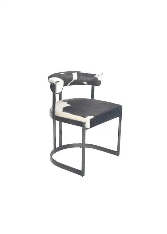 L22" Black Stainless Steel Chair With Black and White Hairline Leather