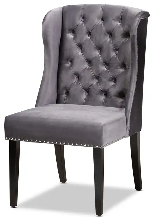 Lamont Grey Velvet Upholstered Dark Brown Finished Wood Wingback Dining Chair