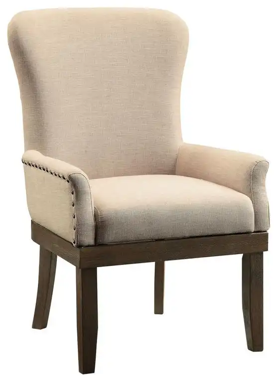 Landon Arm Chair (1Pc), Beige Linen & Salvage Brown