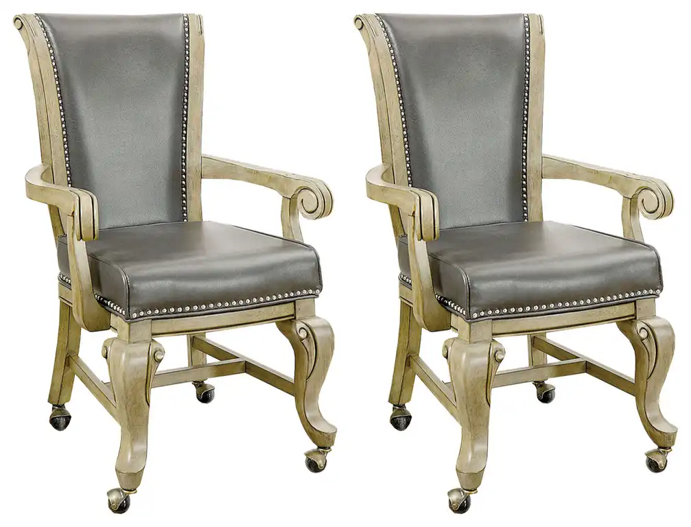 Leatherette and Wood Arm Chair, Gray