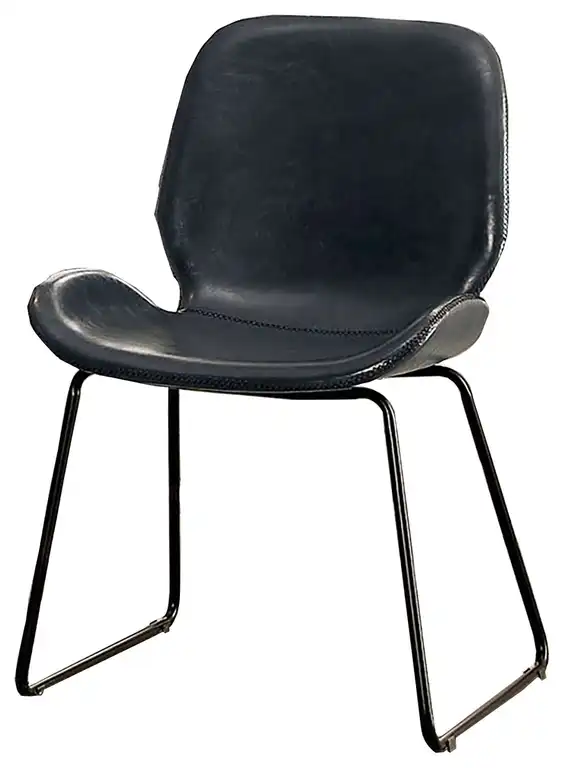 Leatherette Chair with Metal Sled Base and Bucket Seat, Gray and Black
