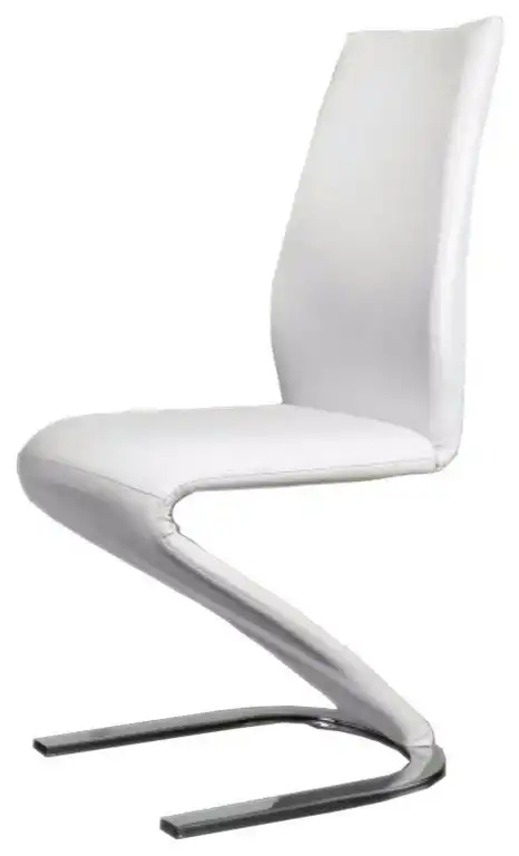 Leatherette Side Chair With U Shaped Metal Base, Set Of 2, White And Chrome
