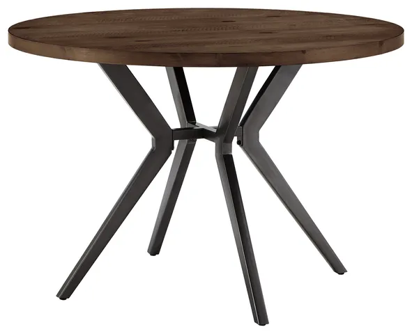 Leiana Wood Finish and Black Metal Base Round Dining Table - Grey Finish