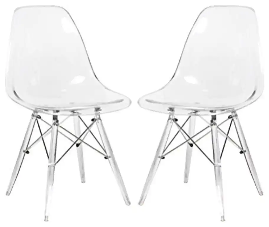 LeisureMod Dover Molded Side Chair With Acrylic Base, Set of 2