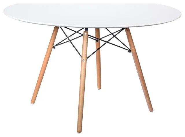 Leisuremod Dover Round Wooden Top Dining Table W/ Natural Wood Eiffel Base...