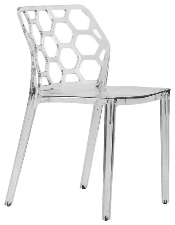 LeisureMod Dynamic Modern Plastic Dining Side Chair Honeycomb Design in Clear