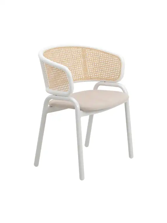 LeisureMod Ervilla Dining Armchair With White Steel Base, Beige