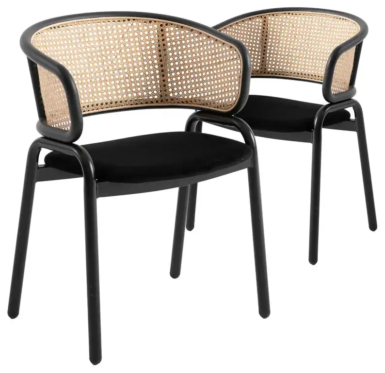 LeisureMod Ervilla Dining Chair With Stainless Steel Legs Set of 2, Black