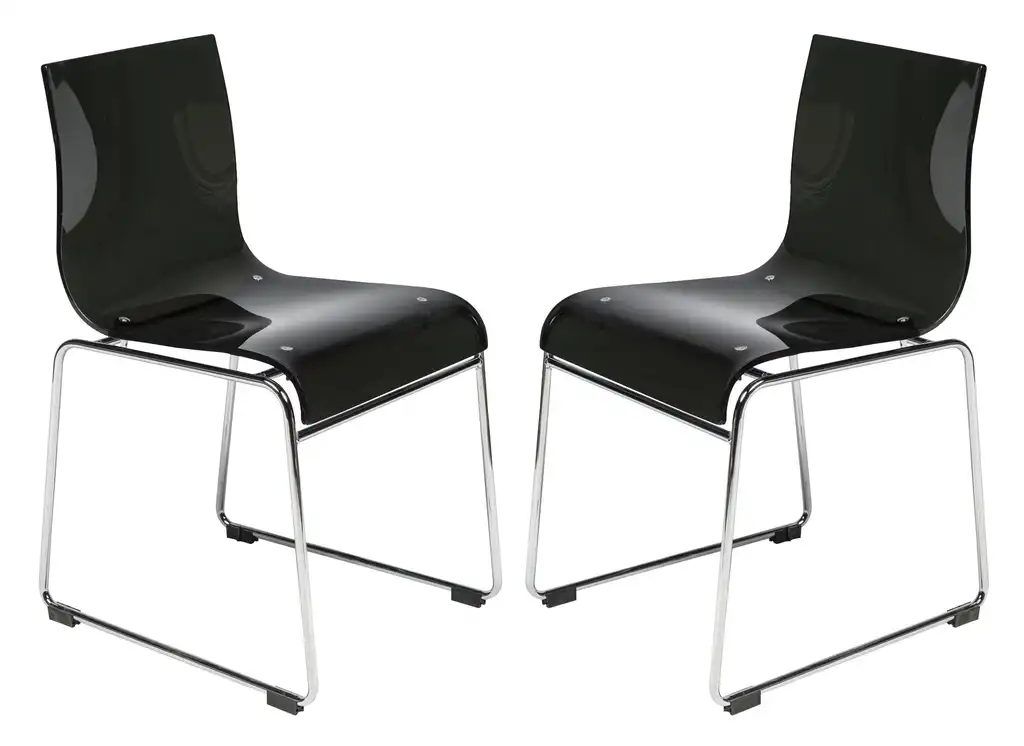 LeisureMod Lima Modern Acrylic Chair, Set of 2 Transparent Black