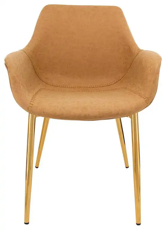Leisuremod Markley Modern Leather Dining Arm Chair With Gold Metal Legs Set...