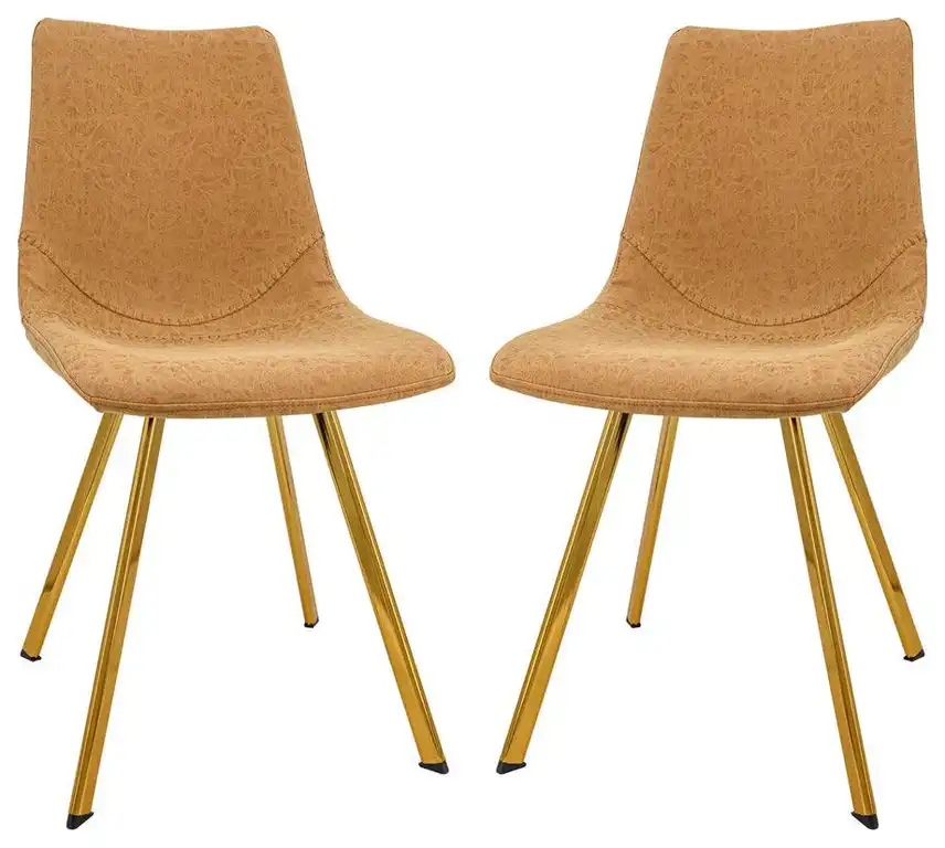 Leisuremod Markley Modern Leather Dining Chair With Gold Legs Set Of 2 Mcg18Br2