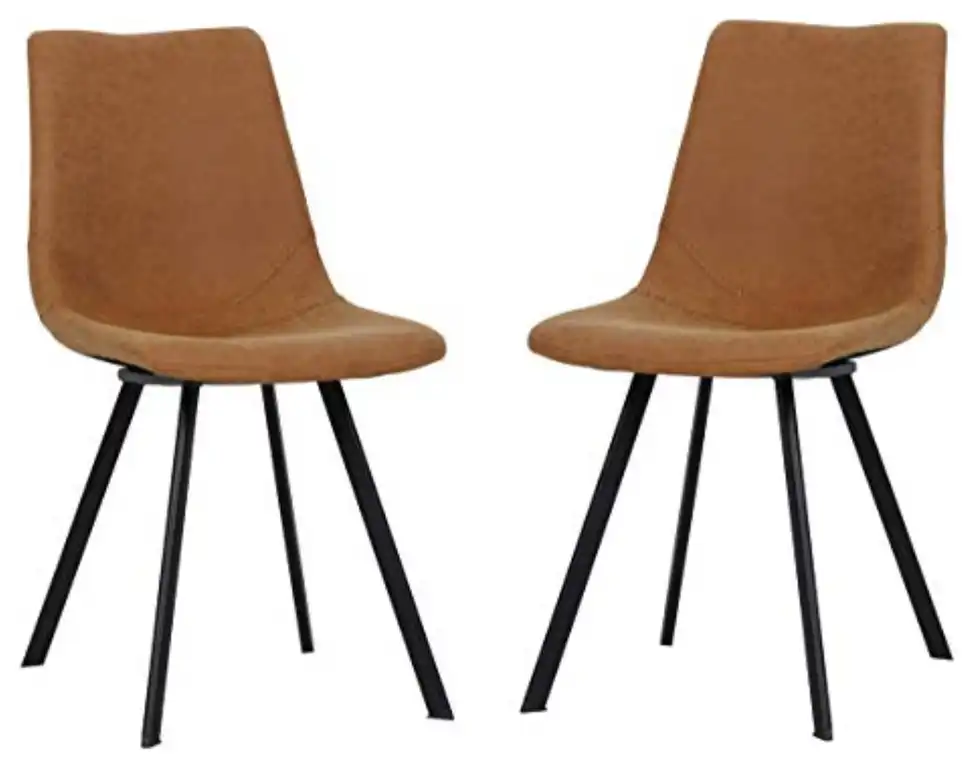 LeisureMod Markley Modern Leather Dining Chair With Metal Legs Set of 2