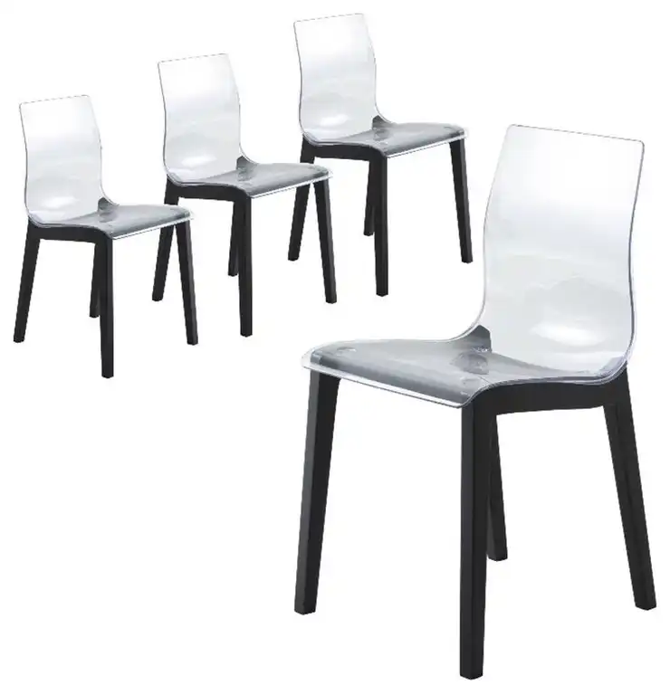 LeisureMod Marsden Plastic Dining Chair with Beech Legs Set of 4 Black