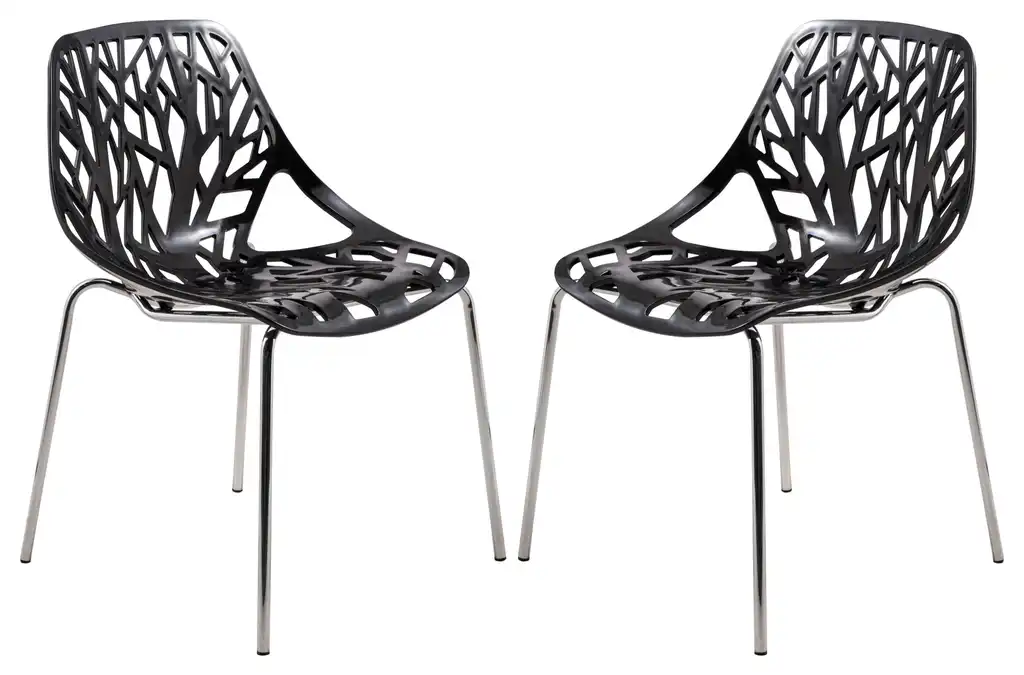 LeisureMod Modern Asbury Dining Chair With Chromed Legs, Set of 2 Black