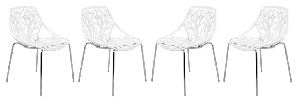 LeisureMod Modern Asbury Dining Chair With Chromed Legs, Set of 4 White