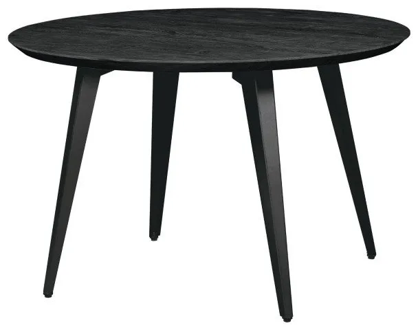 LeisureMod RTM47BL Ravenna Modern Round Wood 47" Ebony Metal Legs Dining Table