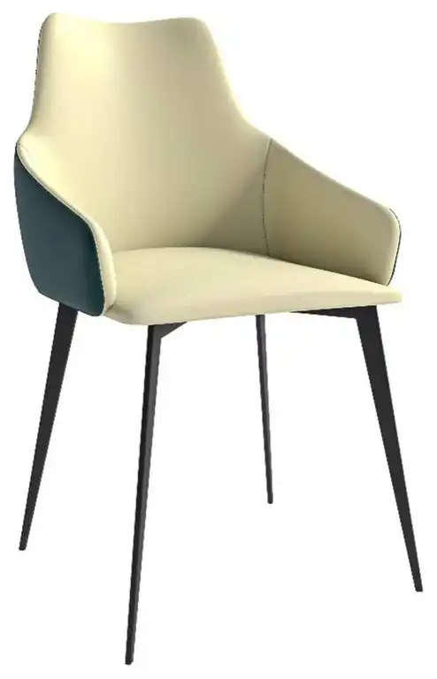 LeisureMod Sonnet Dining Chair with Leather Seat and Iron Legs Cream Green