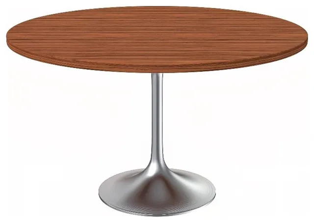LeisureMod Verve 48" Dining Table with Wood Top & Chrome Base Cognac Brown