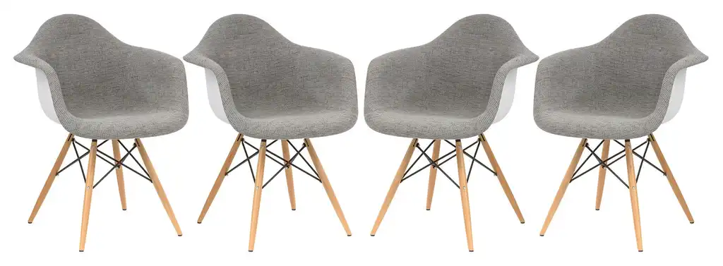 LeisureMod Willow Fabric Eiffel Accent Chair, Set of 4, Gray