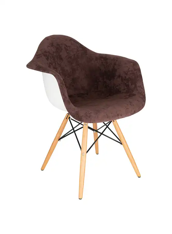 LeisureMod Willow Velvet Accent Chair Eiffel Wooden Base, Coffee Brown